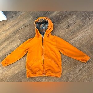 Janie and Jack boys girls 6 Orange Hooded Zip-Up Sweatshirt jacket Plaid Hood